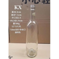 廠家直銷高白料750ml絲口葡萄酒瓶